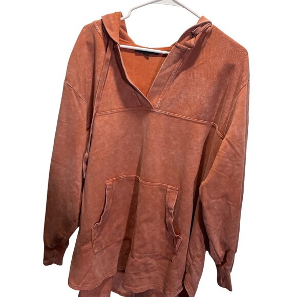 Jane+ Delancey 3X Rust Orange Hooded Pullover Waffle Knit Top - Picture 2 of 4